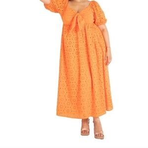 Eloquii Orange Eyelet Tie-Front Maxi Dress